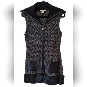 White House Black Market Faux Fur XS Vest Black Dress